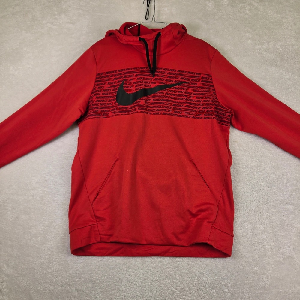 Nike Dri-FIT Mens Red Graphic Swoosh Pullover Hoodie Large 4424